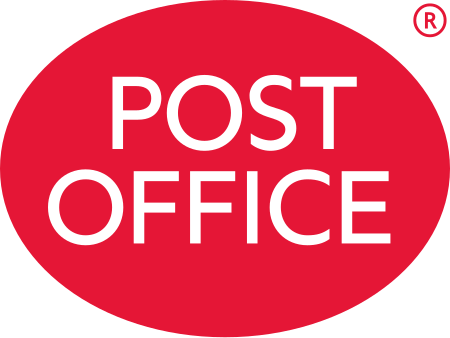 Red Post Office Logo white text on red oval background