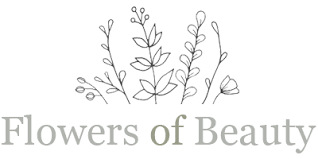 Logo says Flowers of Beauty with line drawn foliage above